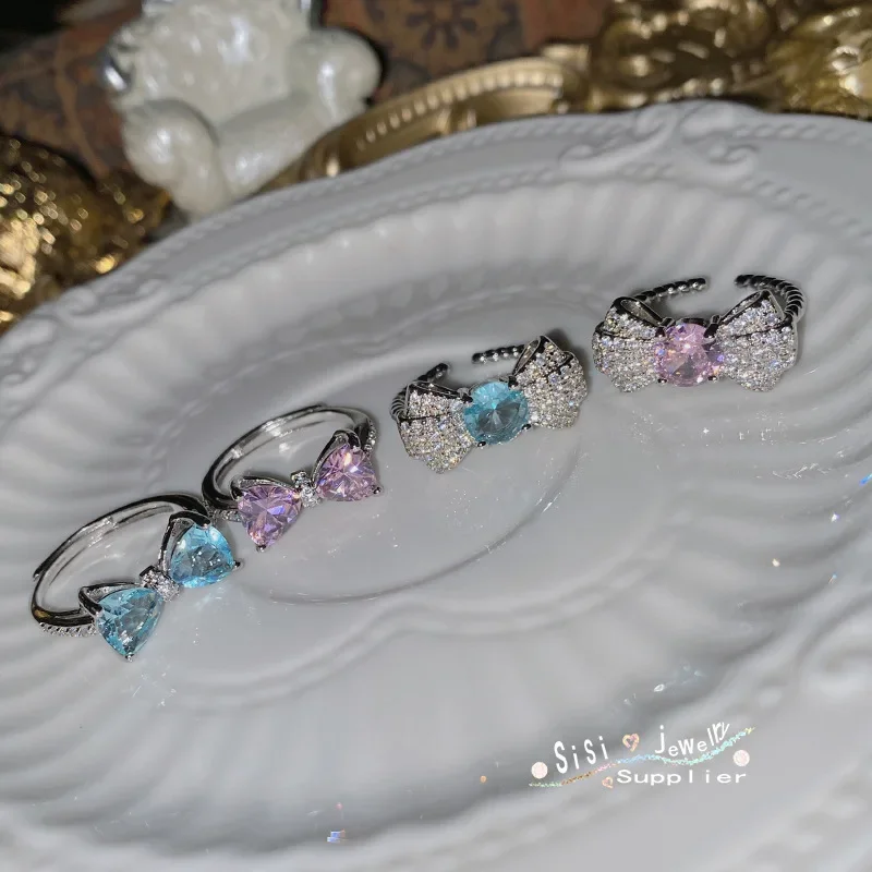 New Sweet Romantic Cute Bow Opening Adjustable Ring Women's Exquisite Ball Jewelry Party Jewelry