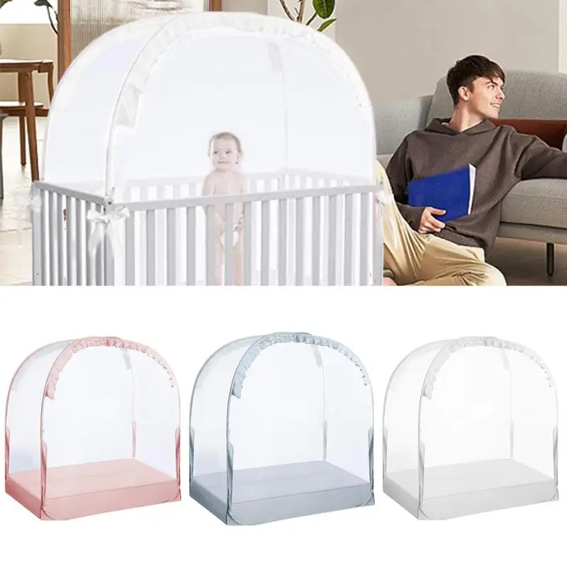 Pop Up Baby Crib Tent Crib Cover Canopy Breathable Mesh Baby Tents Keep Baby from Climbing out Bed Protection Anti-mosquito Tent