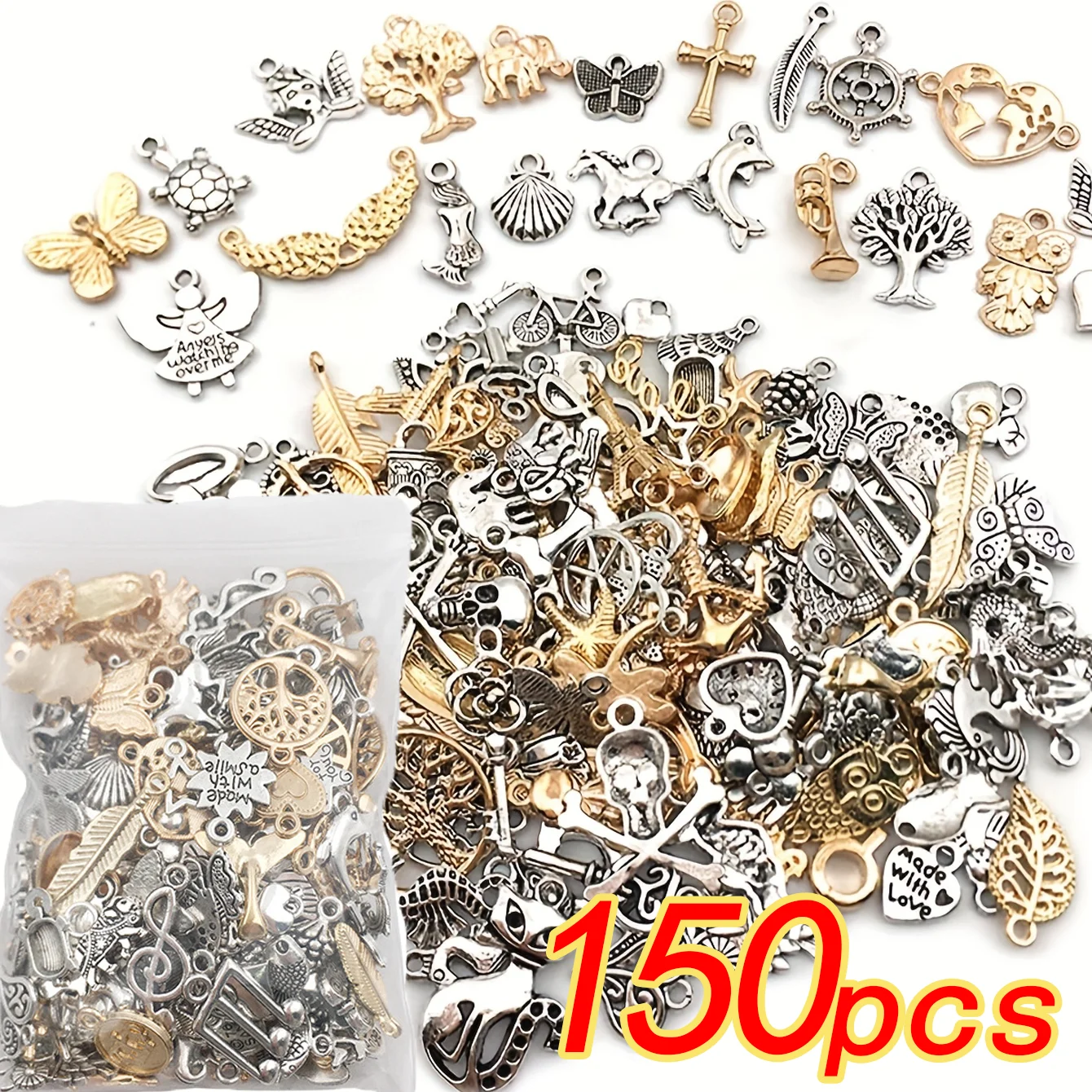 

150pcs Metal Mixed Charms DIY Vintage Bracelet Pendant Necklace Accessories For Jewelry Making Findings Cheap Charms Bulk