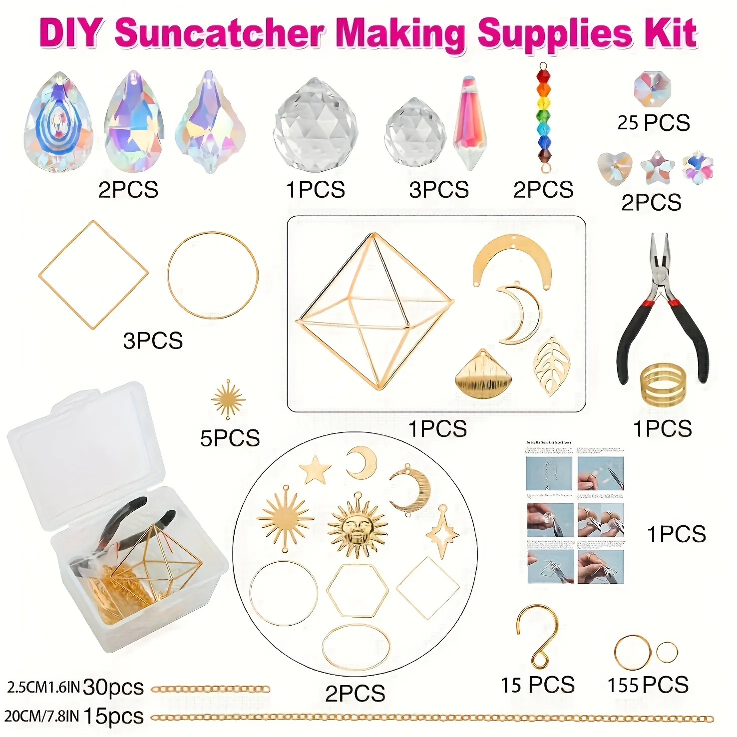400Pcs DIY Suncatcher Making Kit Prism Crystal Set Handmade Window Hanging Rainbow Ornaments