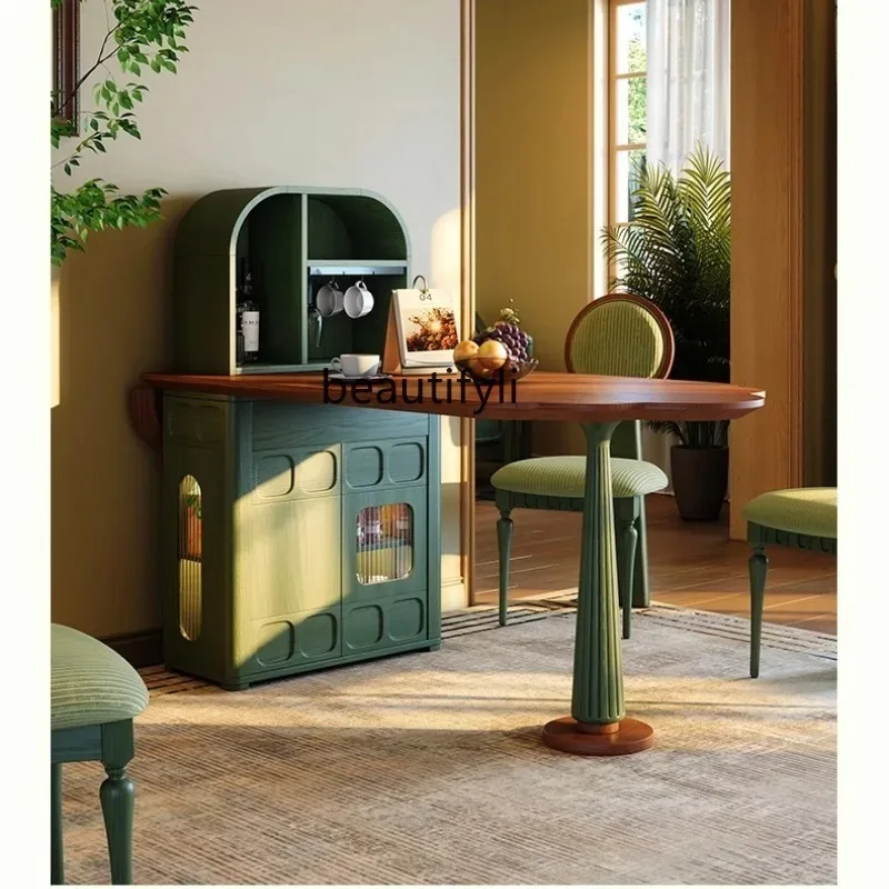 V132 Retro style island dining table foldable multi-functional French dining table household solid wood dining table