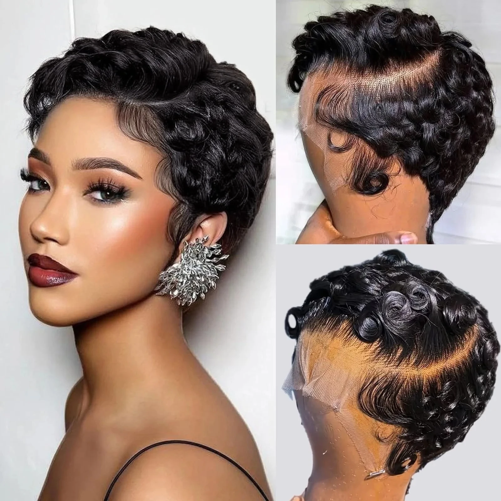 Hot deal: Pixie Cut Lace Front Human Hair Wigs 13x4 Lace Front Wigs Chic Elegent Short Curly Wigs Pixie Cut Curly Wig For Womeig For Women