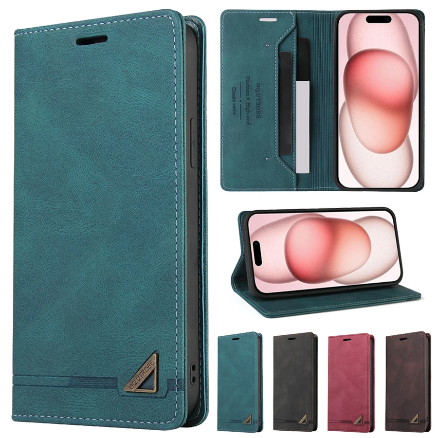 Wallet Anti-theft Brush Magnetic flip Leather Case For iPhone 15 14 Pro Max 13 12 11 SE 2022 2020 X XS XR XS Max 8 7 Plus Cover