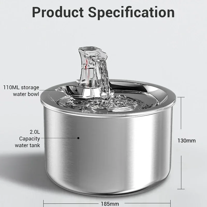 Stainless Steel Pet Water Fountain Automatic Pet Water Dispenser Pet Drinking Fountain Auto Drinker EU Plug