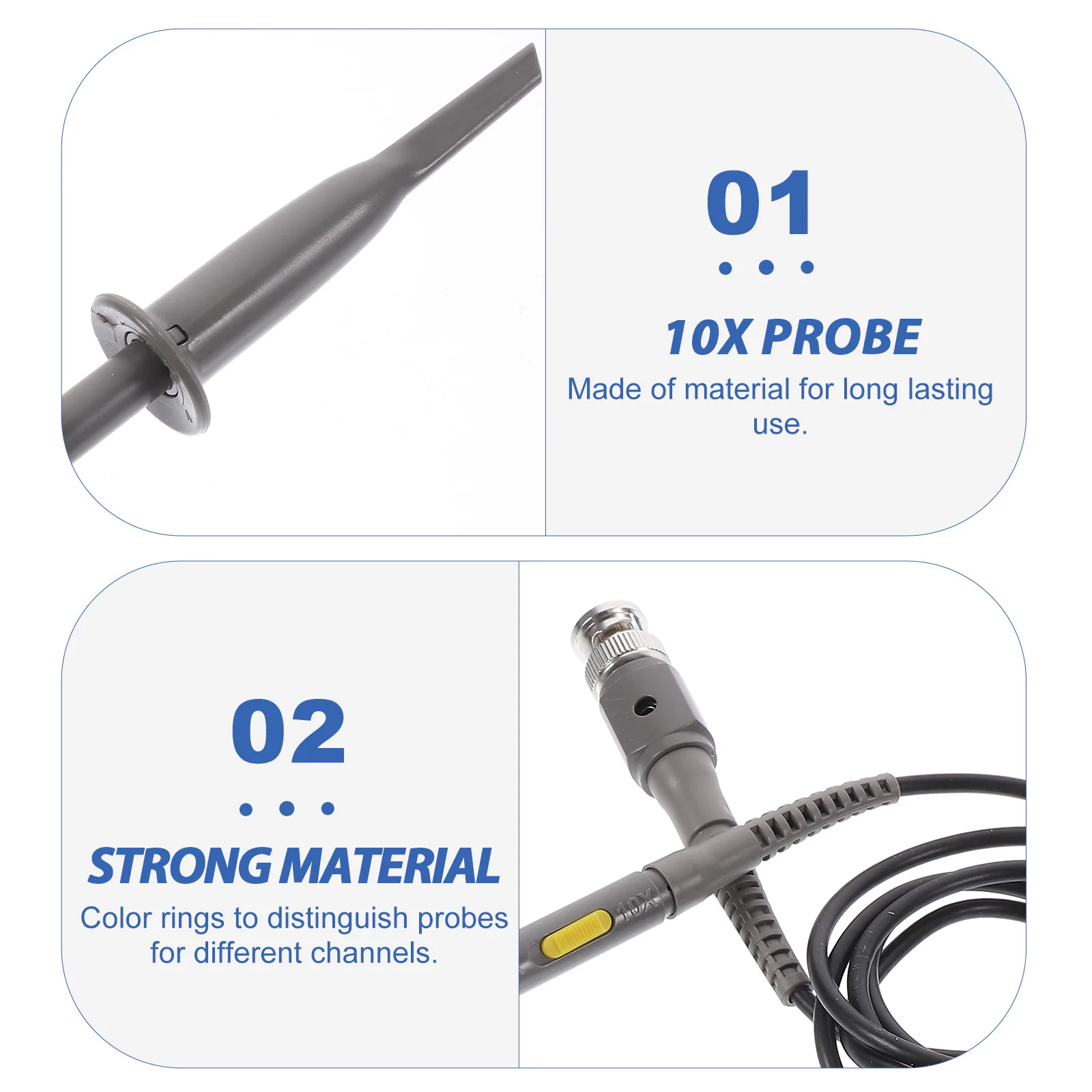 

100mhz 10x Oscilloscope Clip Probe Ground Clip Insulated Color Rings for Multi Channel Identification Durable Long Lasting Scope