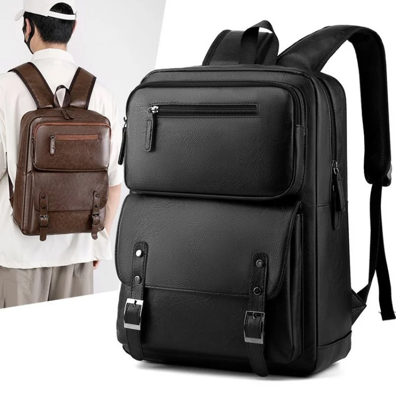 PU Leather Business Backpack For Men Large Capacity Working Computer Bag Waterproof Men's Bagpack College Student Bookbag
