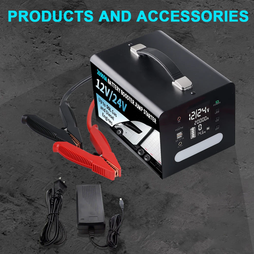 80000mah Portable Multi-Function Car Jump Starter 12V 24V Rechargeable High Power Battery With 20000A Peak Current For Trucks