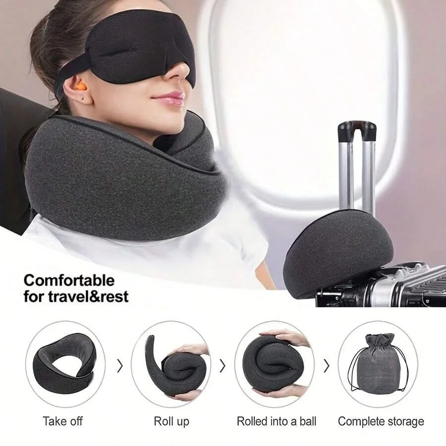 

1pc Travel Pillow Pure Memory Foam Neck Pillow, Comfortable & Breathable Cover, Machine Washable, Airplane Travel Kit With Luxur