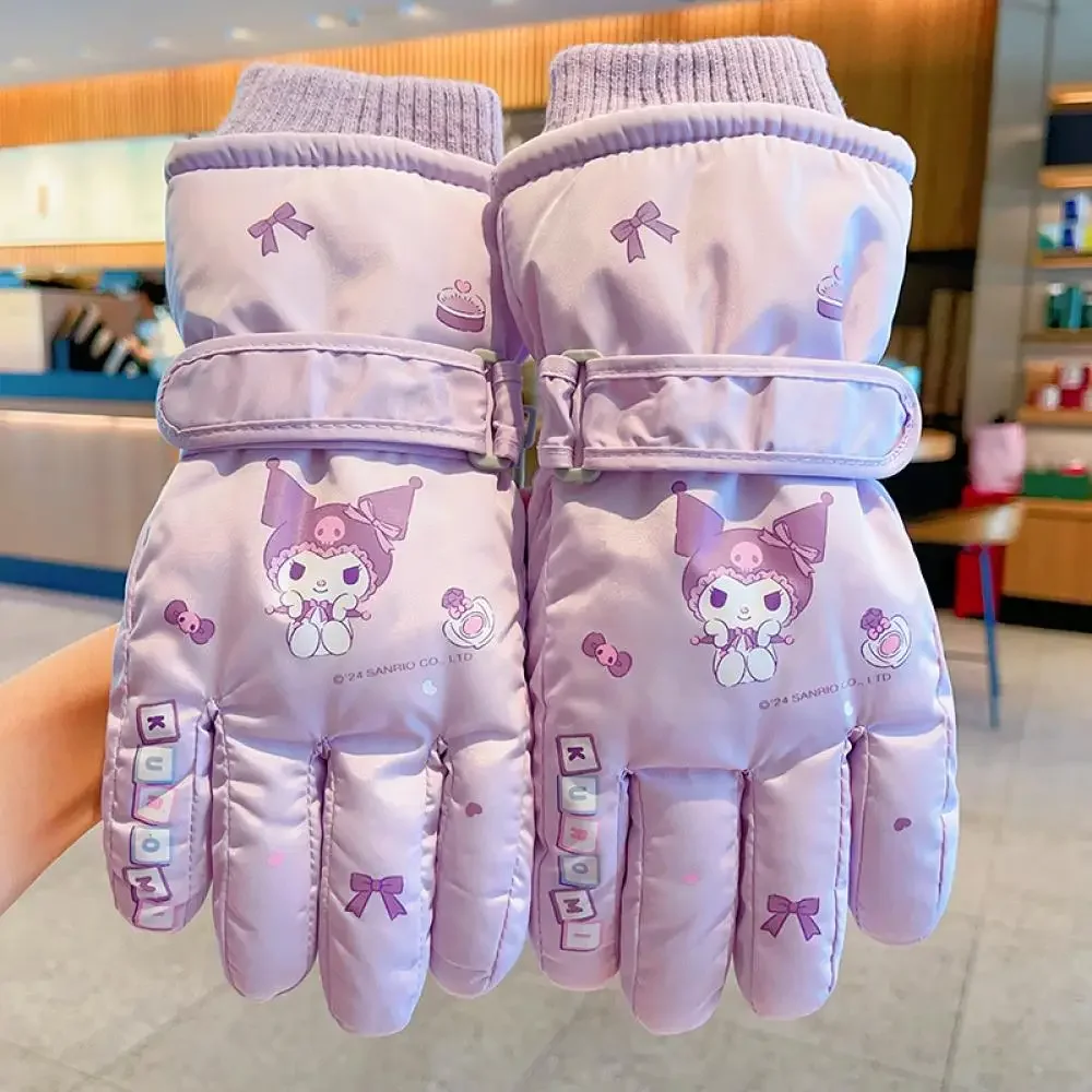 

Kawaii Kids Plush Ski Gloves Anime Sanrio Cute Kuromi Melody Winter Protection From Cold Outdoor Warm Glove Waterproof Thicken
