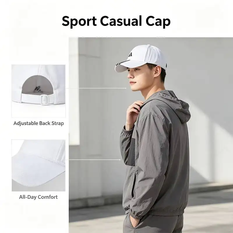 New Adidas White Baseball Cap Soft Cotton Adjustable Back Strap Minimal Logo Outdoor Sport Casual Hat JE5652