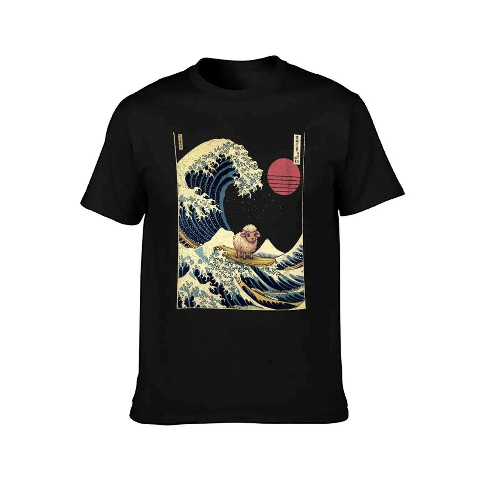 Sheep Kanagawa Japanese Surfing Wave T-Shirt Work Wear Simple Tee Shirt T-Shirt