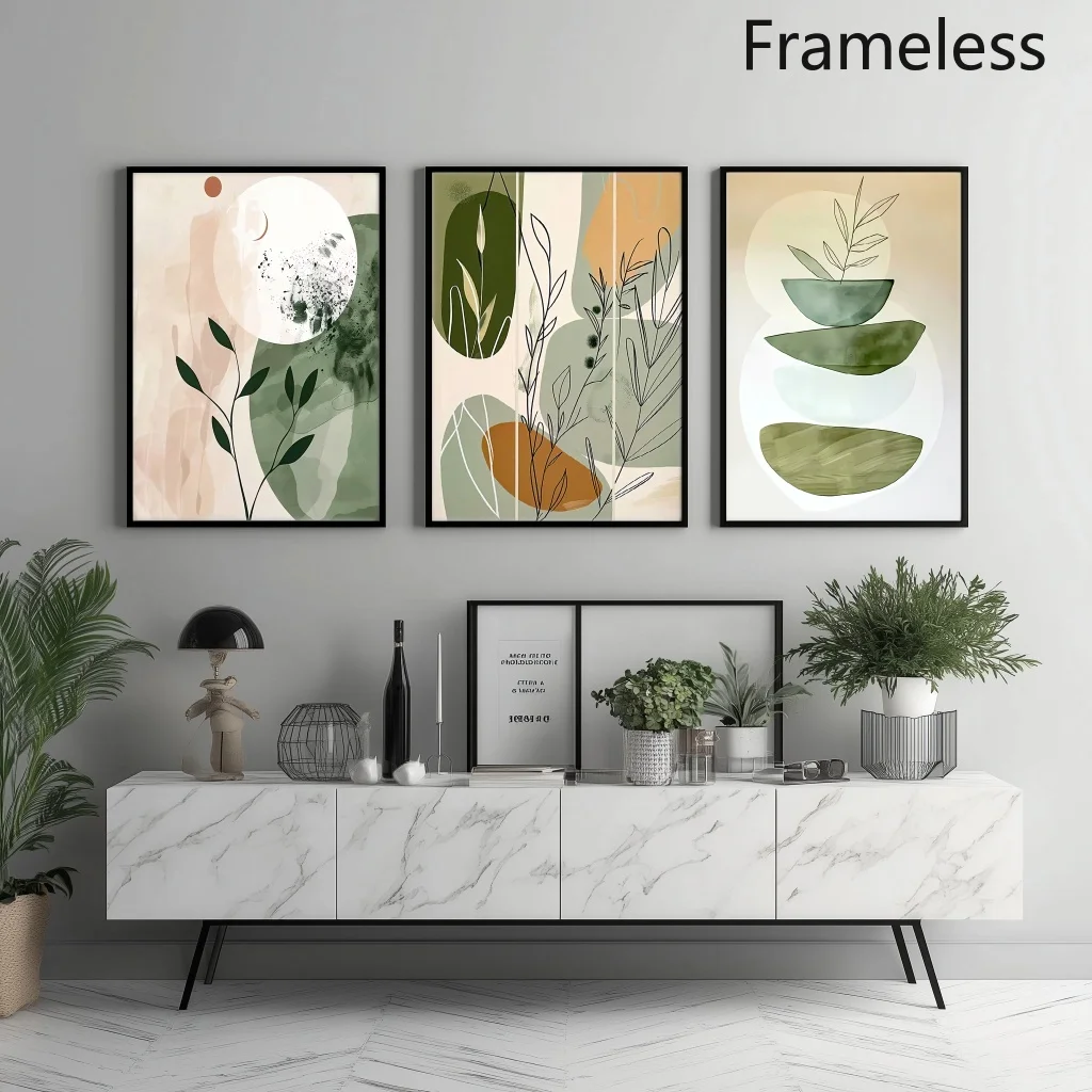 2D Flat, 3 Frameless Pieces, Design Art, Fashion Lifestyle Visual Language, Plant Art Overprint, Bohemian Style, Floral Art,