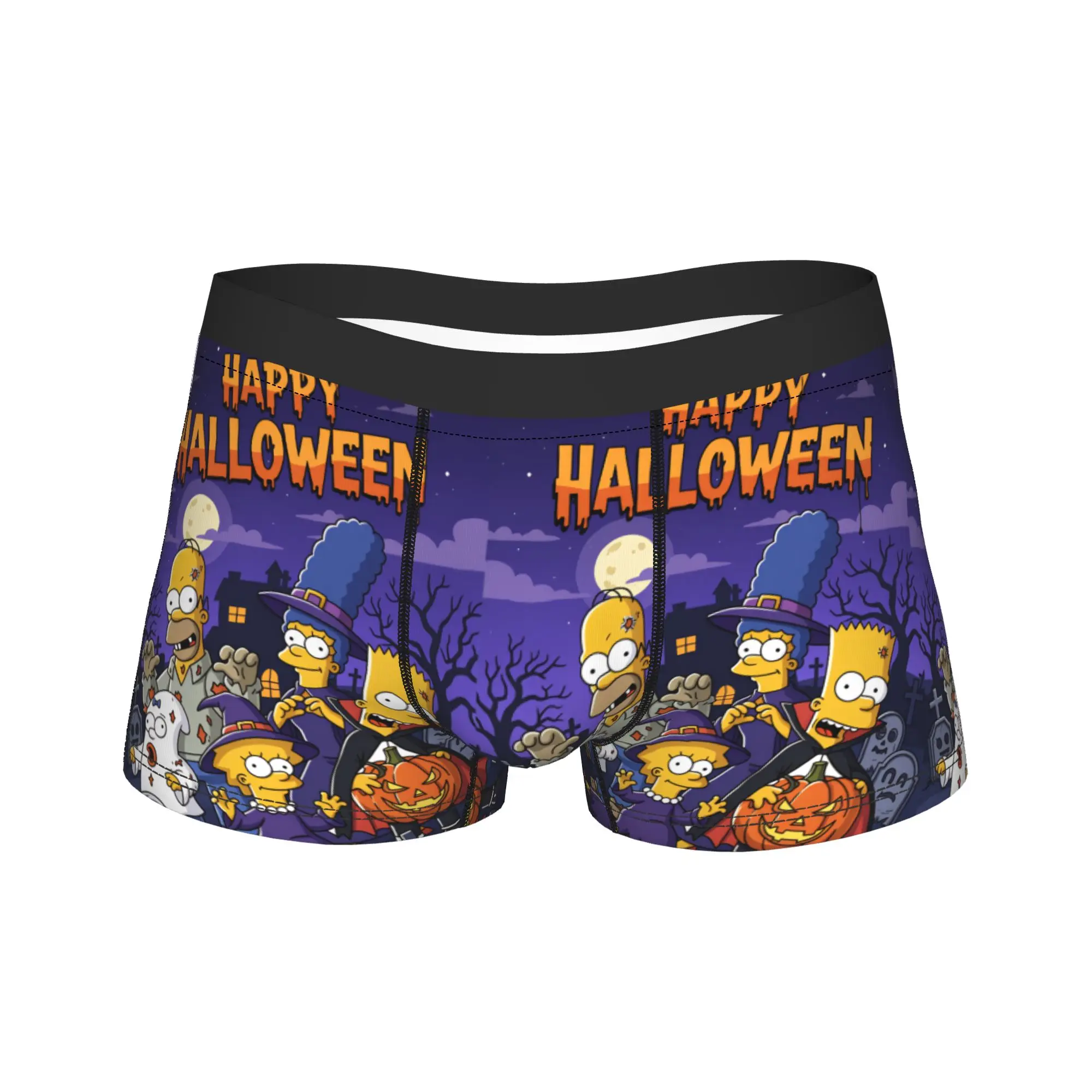 S-Simpsons Zombie Happy Halloween Underwear  Custom DIY Boxershorts Hot Sale Man Panties Elastic Boxer Brief Birthday Present