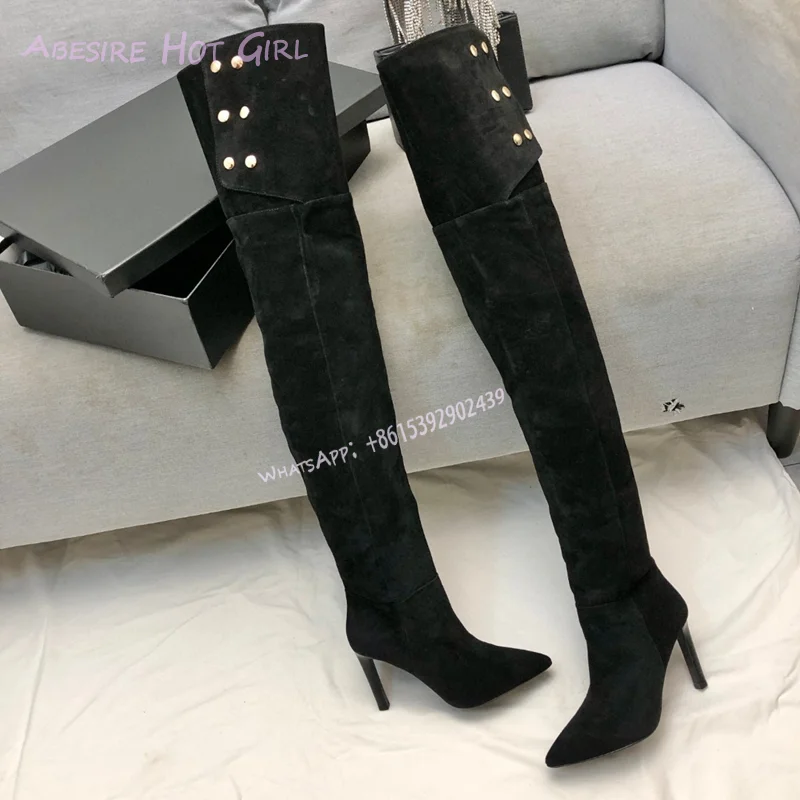 White Thigh Leather Pants Boots Black Stiletto Pointed Pleated Loose British Style Versatile Casual Women Catwalk Brand Shoes