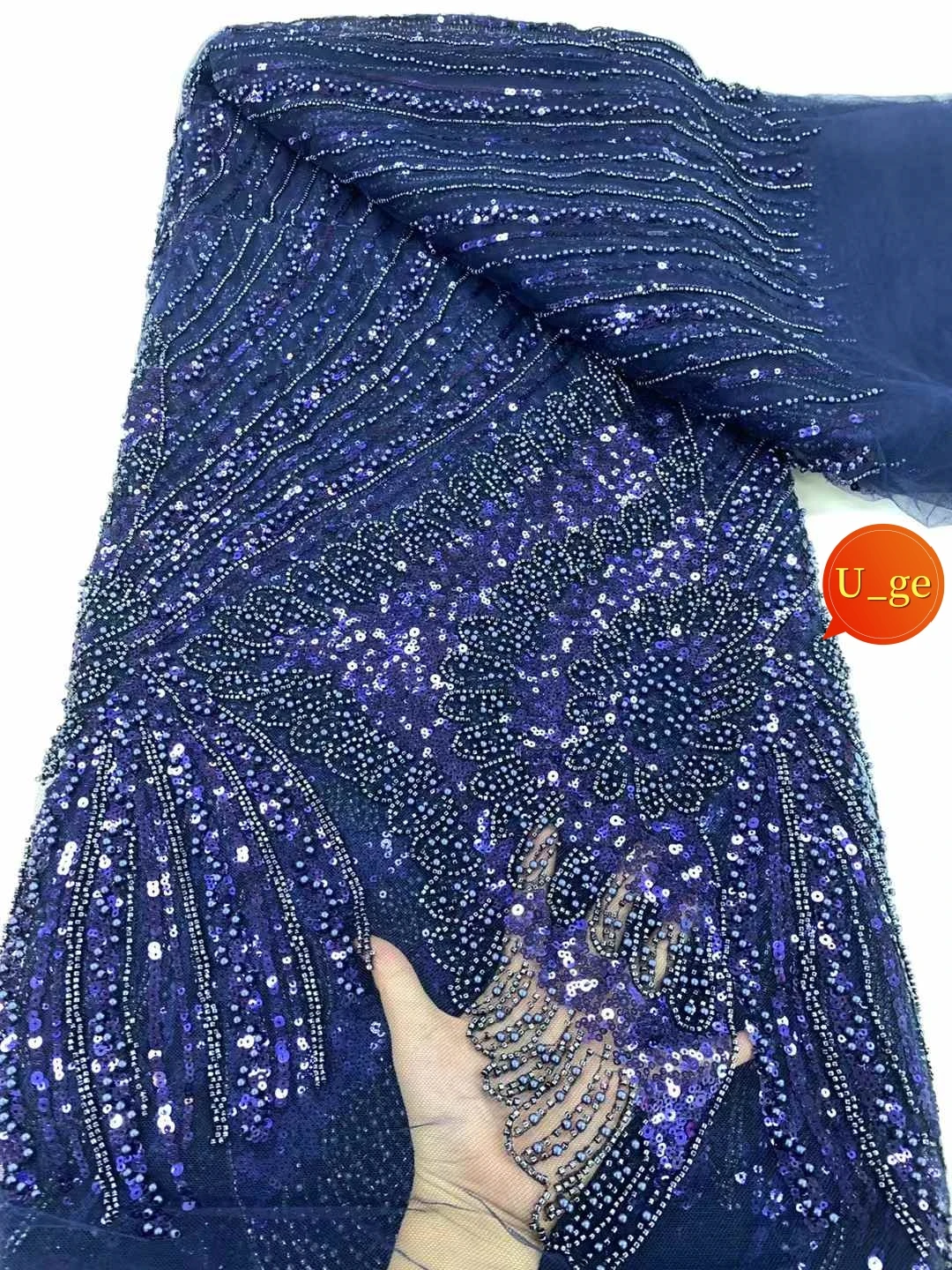 

2025 Latest Elegant Best Quality Soft Luxurious Beaded Mesh Lace With Stones fabric For Party Wedding Evening Dresses U_Ge1889