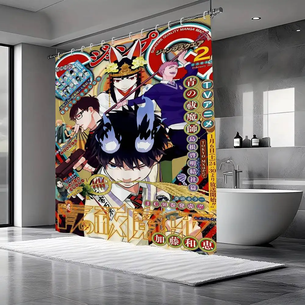 ستارة حمام أنيمي طرد الأرواح الشريرة الزرقاء - مقاومة للماء والتسرب، مقاومة للعفن والعفن