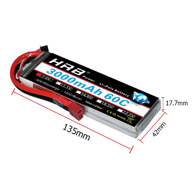 HRB 2S 3000mah Lipo Batterie 7,4 V XT60 60C Für RC FPV Flugzeuge Drone Racing Boot Auto Teile