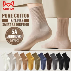 MiiOW 5Pairs 95% Cotton Men Long Socks Set Lycra Band Deodorant Antibacterial Sports Stocking Sweat Absorb Causal Business Sock