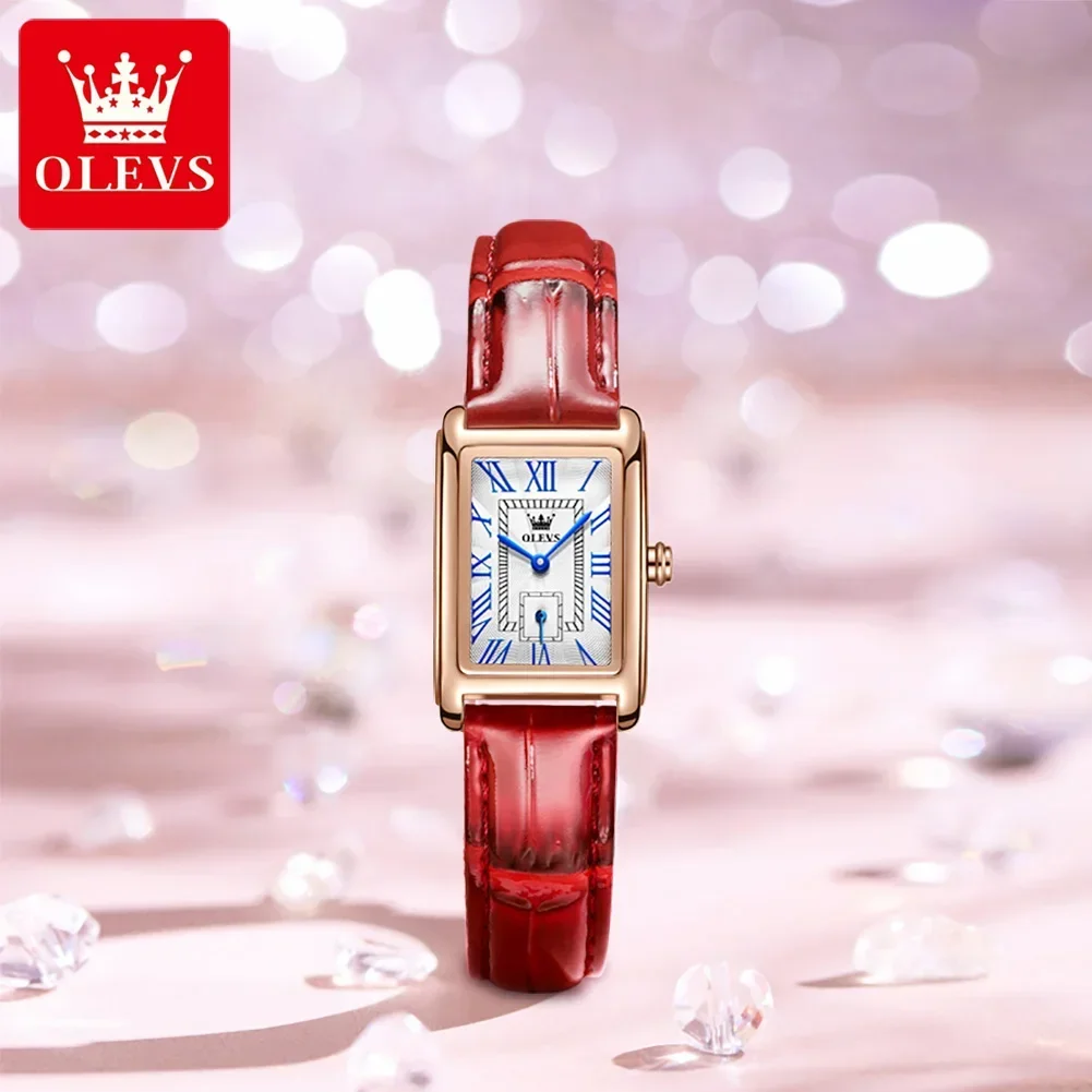 OLEVS dames quartz horloge mode lederen band luxe roestvrij staal waterdicht eenvoudige wijzerplaat elegante dames polshorloges set