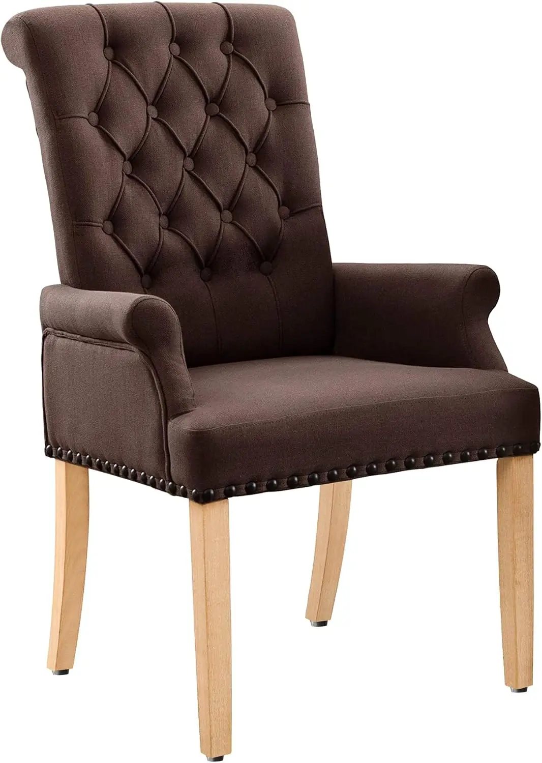 

Fabric Dining Chairs, Upholstered Tufted Armrest Chairs, Accent Chairs With Nailhead Trim, Solid Wood Legs For Home, Kitchen