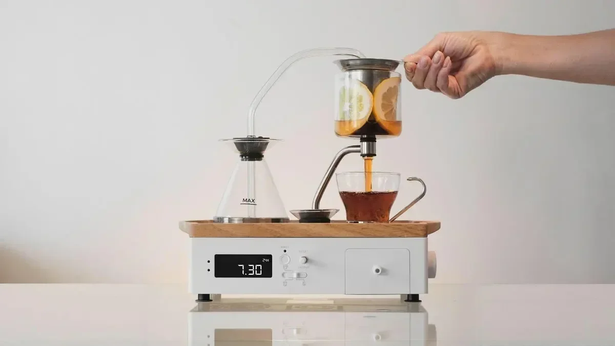 

cross-border Automatic Coffee Machine Alarm Clock Walnut Solid Wood Tea Table