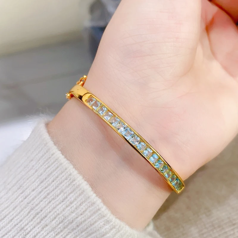 

Natural Topaz Bracelet for women silver 925 jewelry luxury gem stones 18k gold plated free shiping items