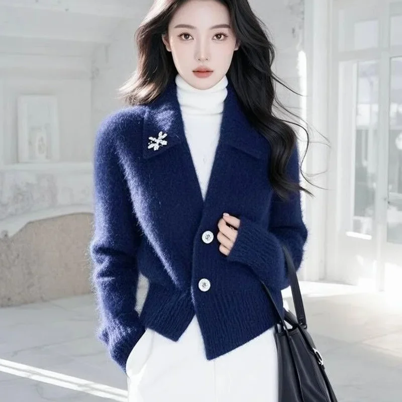 

Office Lady French Fashion Elegant Sweaters Daily Casual Commute Vintage Lazy Style Knitted Cardigan Tops JJ198