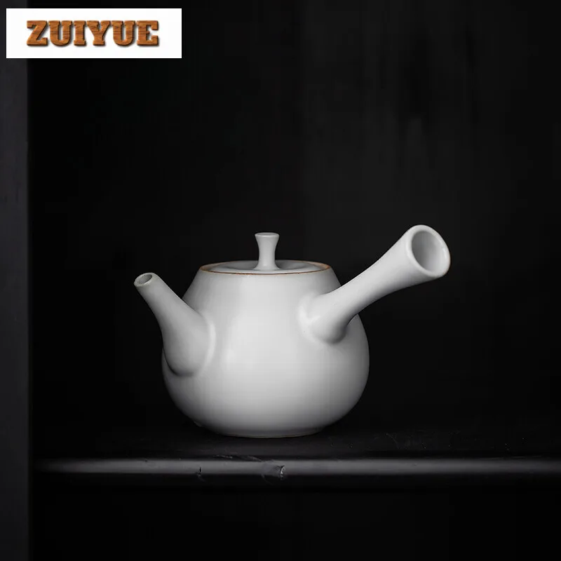 

200ml Ancient White Coarse Pottery Teapot Side Handle Pot Tea Making Kettle with Ball Hole Filter Chinese Tea Set Accessories