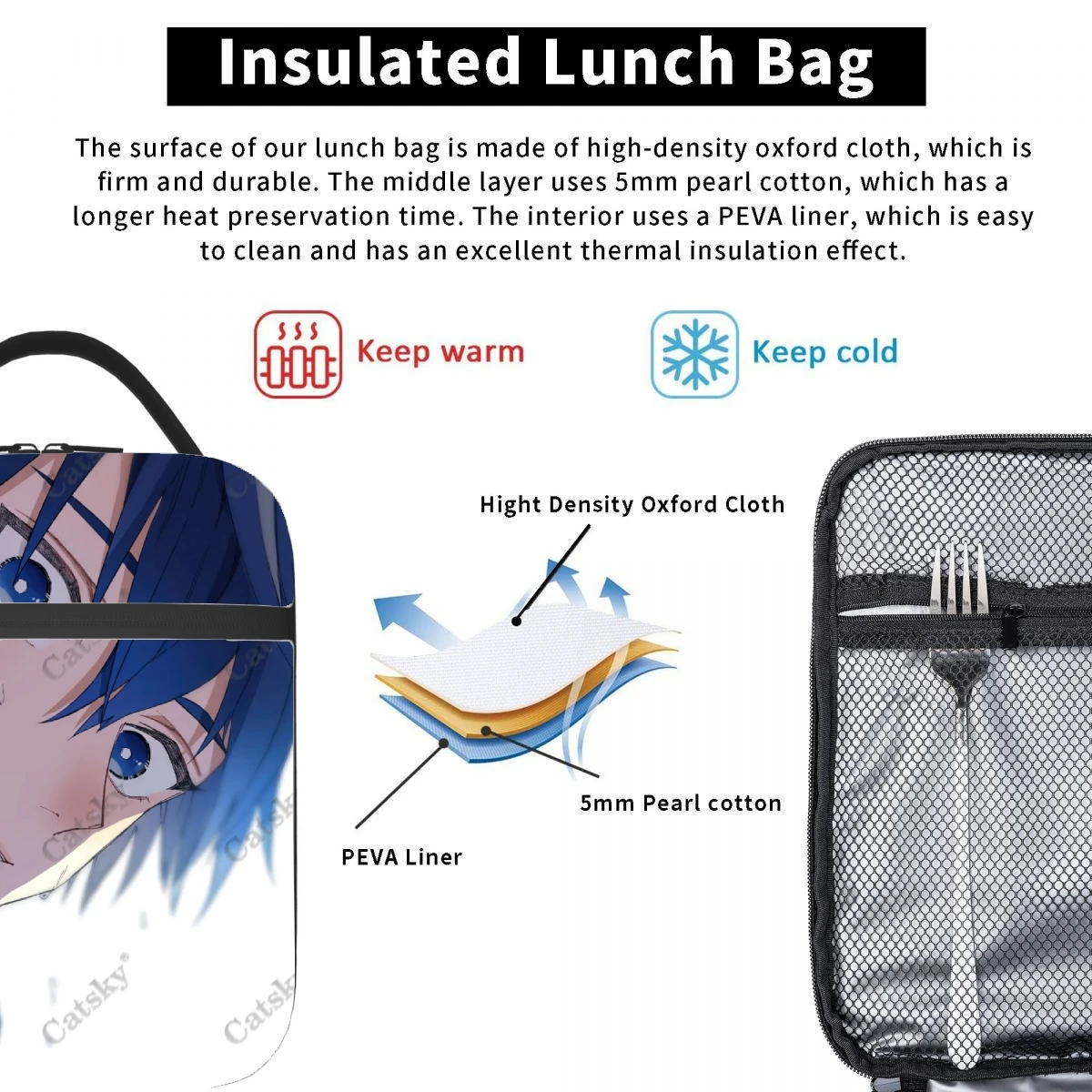 Blue Lock Anime Portable Aluminium Foil Sac à lunch isolé épaissi, sac fourre-tout étanche