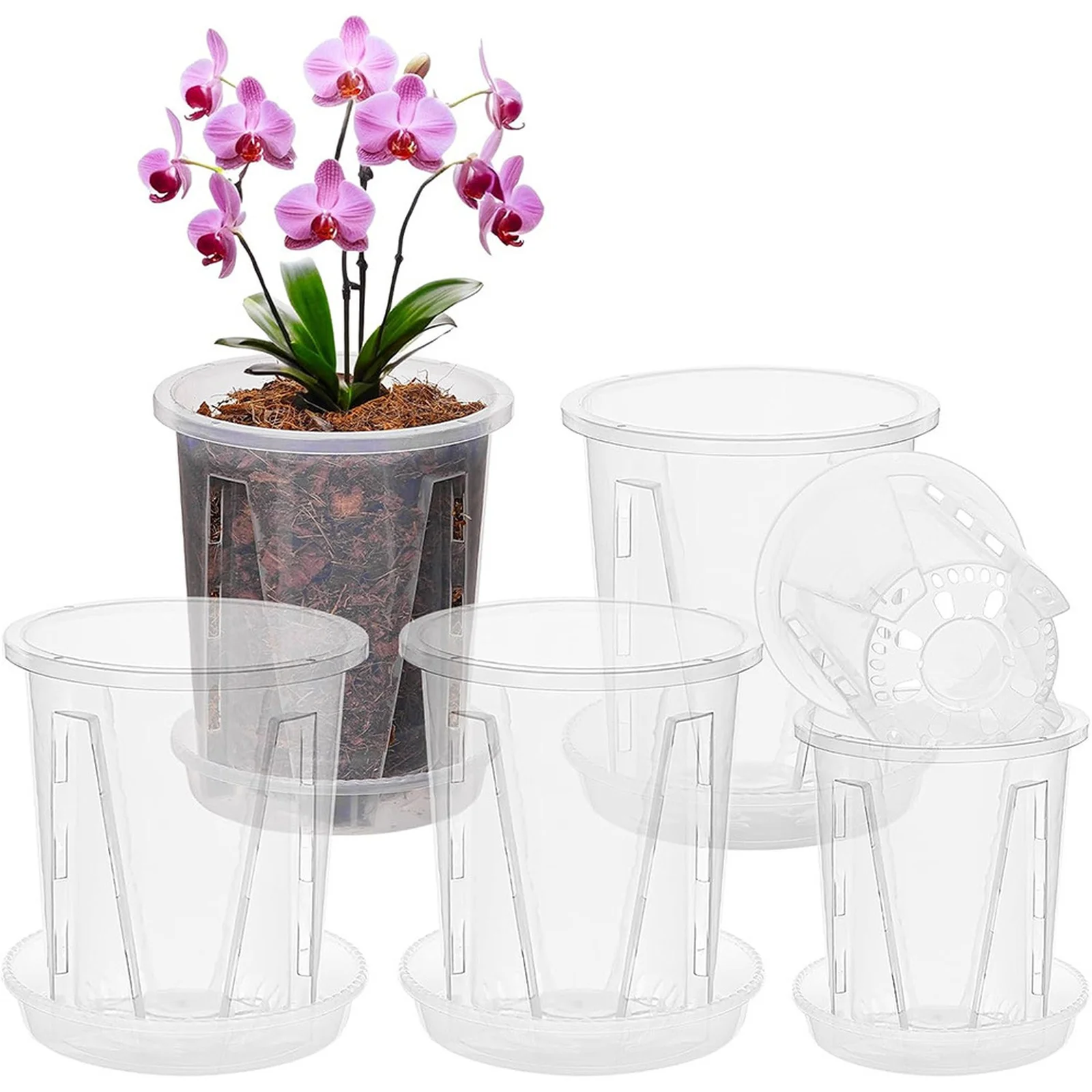 Clear Plastic Orchid Pot with Drainage Holes Transparent Root-Control Pot for Phalaenopsis Breathable Design Moss Plants Pots