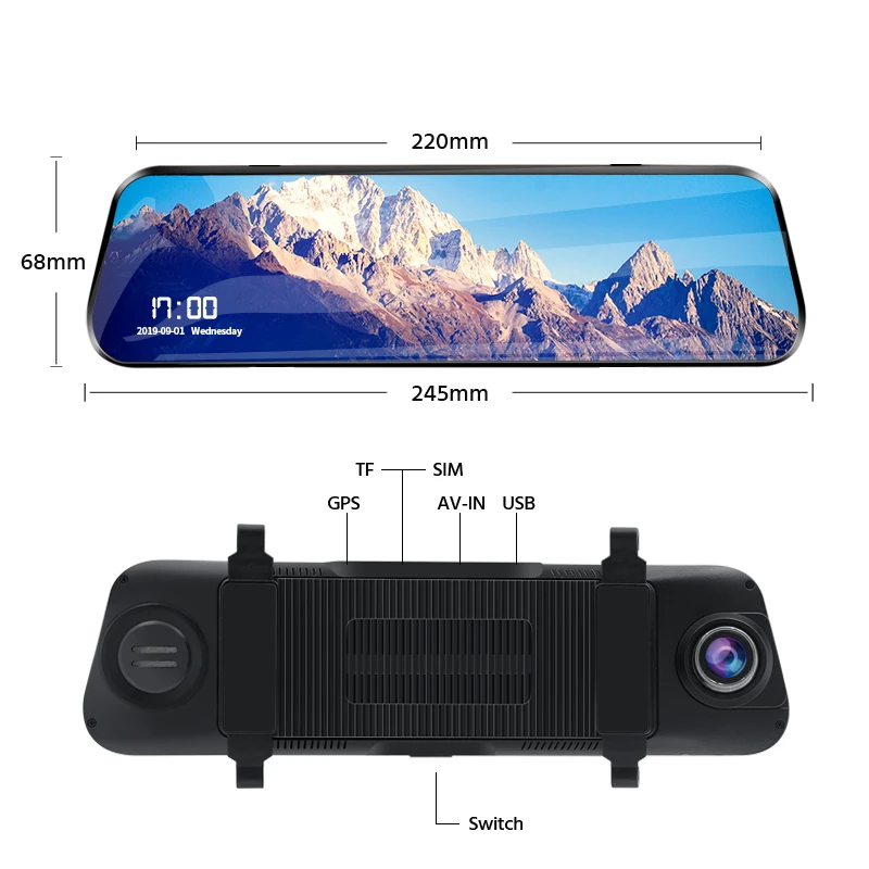 Fotografia 7: Yangoood Dashcam 1080P DVR Automotivo 10 Polegadas com Streaming 4G Android ADAS e Registro Opcional Espelho Retrovisor 1080P para Gravação Automotiva