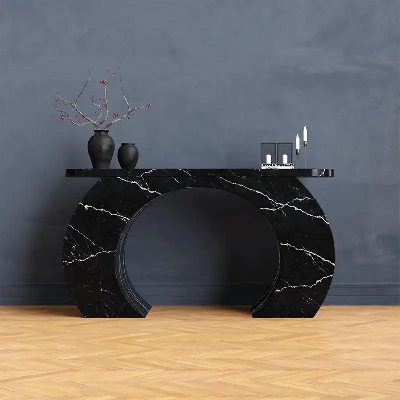 Modern Green Marble Retro Style Circle Design Living Room Console Table