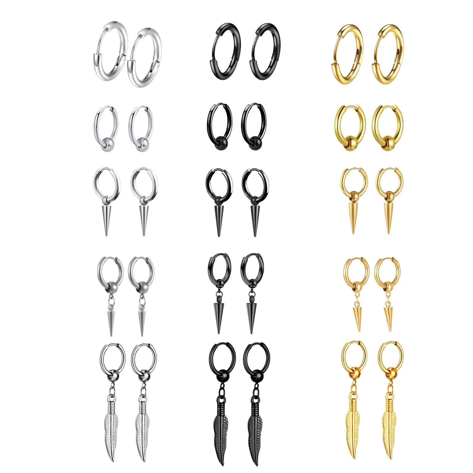 Goth Edelstahl Creolen hängende Ohrringe für Männer Frauen mit baumelndem Design Punk Piercing Chirurgenstahl Ring Schmuck Dekoration