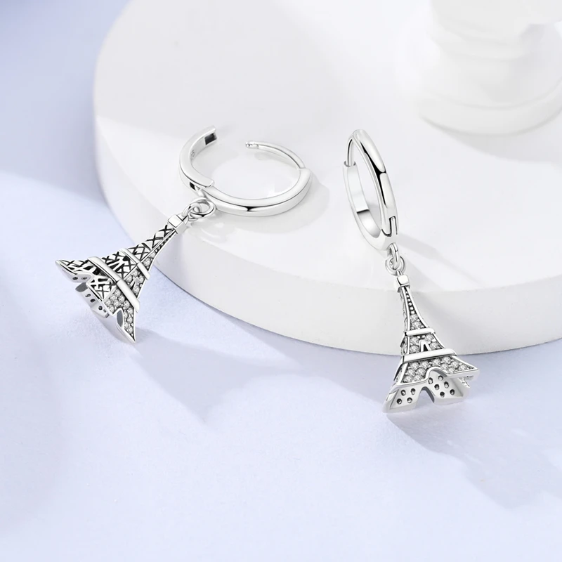 Luxury 925 Sterling Silver Eiffel Tower Earrings In Paris Drop Earrings For Women Fine Birthday Jewelry Gifts