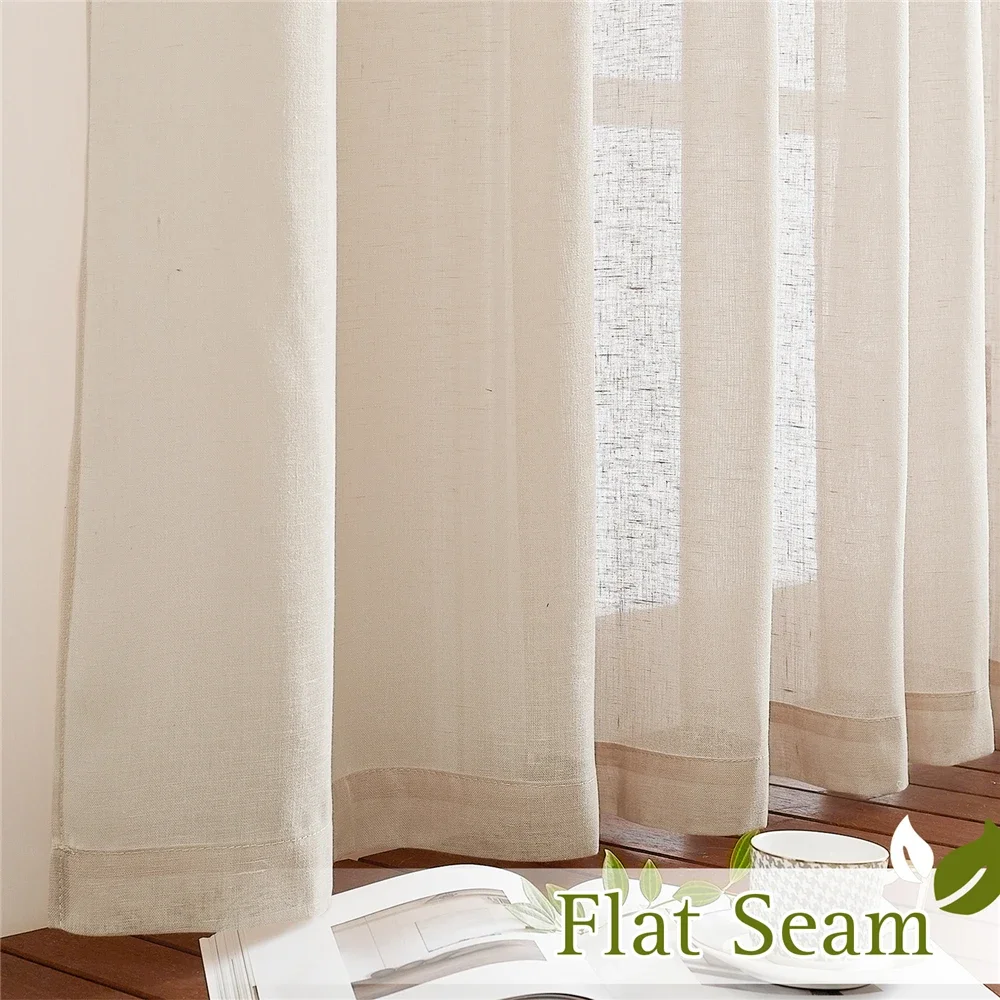 RYB HOME 1pc White Sheer Linen Curtains Natural Open Linen Elegant Vertical Semitransparent Panels for Farmhouse French Door