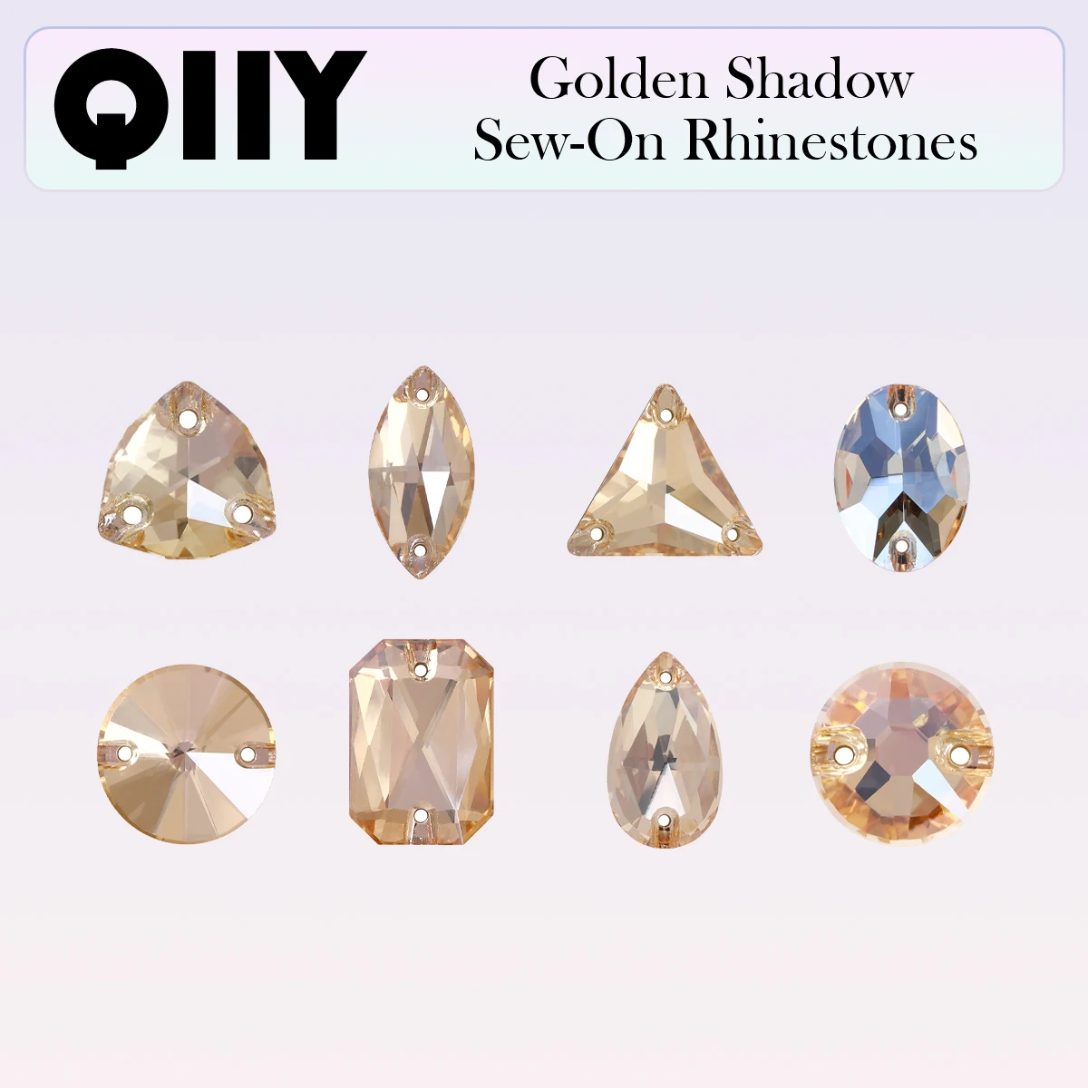 Golden Shadow Glitter Rivoli Sewing Rhinestones AB Color Glass Sew-on Flatbase for DIY Sewing Crafts Bag Clothing Decorations
