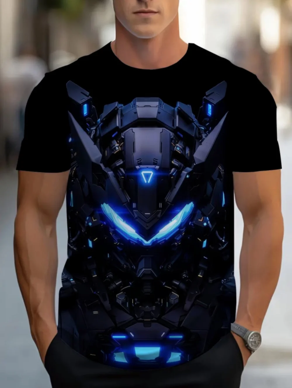 Herren 3D-gedrucktes Street Knight Gold Ninja Rüstungs-T-Shirt – Lässiges Harajuku O-Neck Party Rollenspiel Kurzarm Lustiges T-Shirt – Detail 3