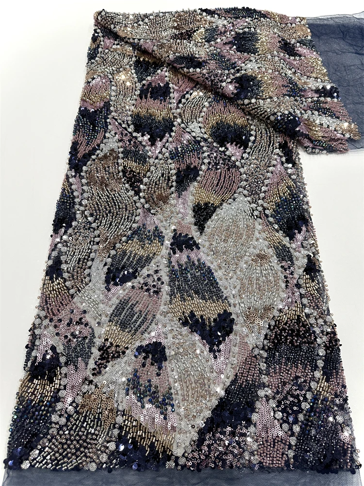 Nuovo elenco Tessuto di pizzo africano Nuove paillettes di alta qualità Lacci di tulle con perline pesanti francesi per abiti da sposa nigeriani da cucire