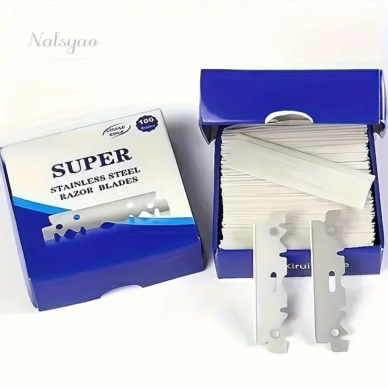 100PCS Single-Sided Stainless Steel Blades, Barber-Grade Safety Shaving Tools for Men with Sharpener