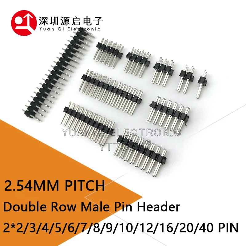 10PCS Dip 2*2/3/4/5/6/7/8/9/10/12/16/20/40/ PIN Double Row PIN HEADER 2.54MM PITCH MALE Strip Connector 2X/6P/8P/10P/20P