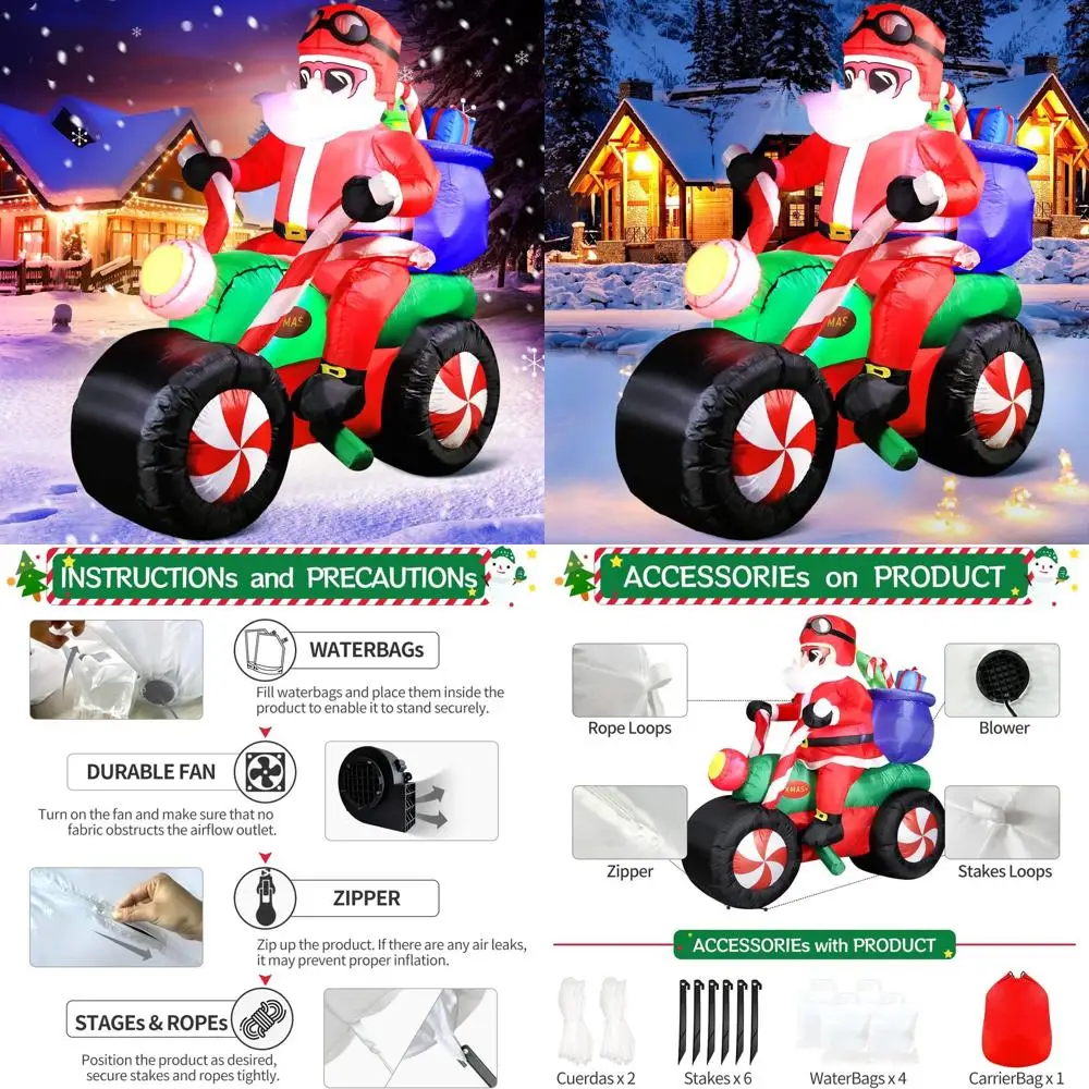 

Гигантский Санта-Клаус мотоцикл надувное уличное рождественское украшение со светодиодной подсветкой для праздника, лужайки, вечеринки, зимнего сезона