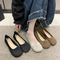 Size 42 Striped Flats Women Loafers Autumn Casual Shoes Flat Heel Non-slip Sole Barefoot Shoes Sneakers Square Toe