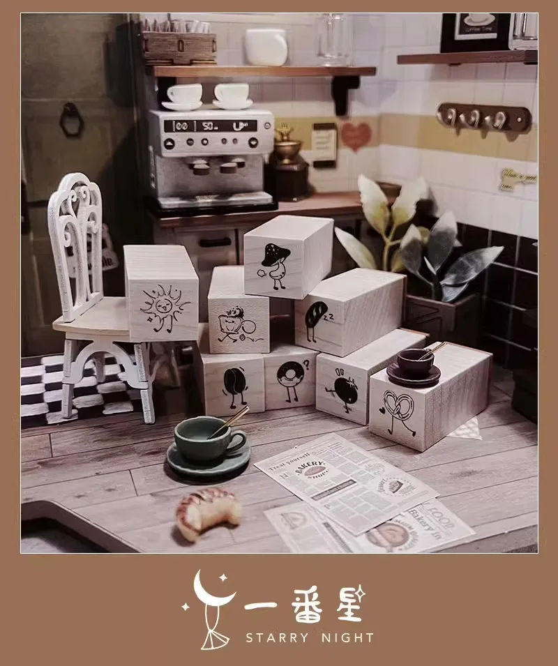 Mini Coffee Expression Wooden Rubber Stamp Set DIY Scrapbooking Photo Album Card Making Wood Seal