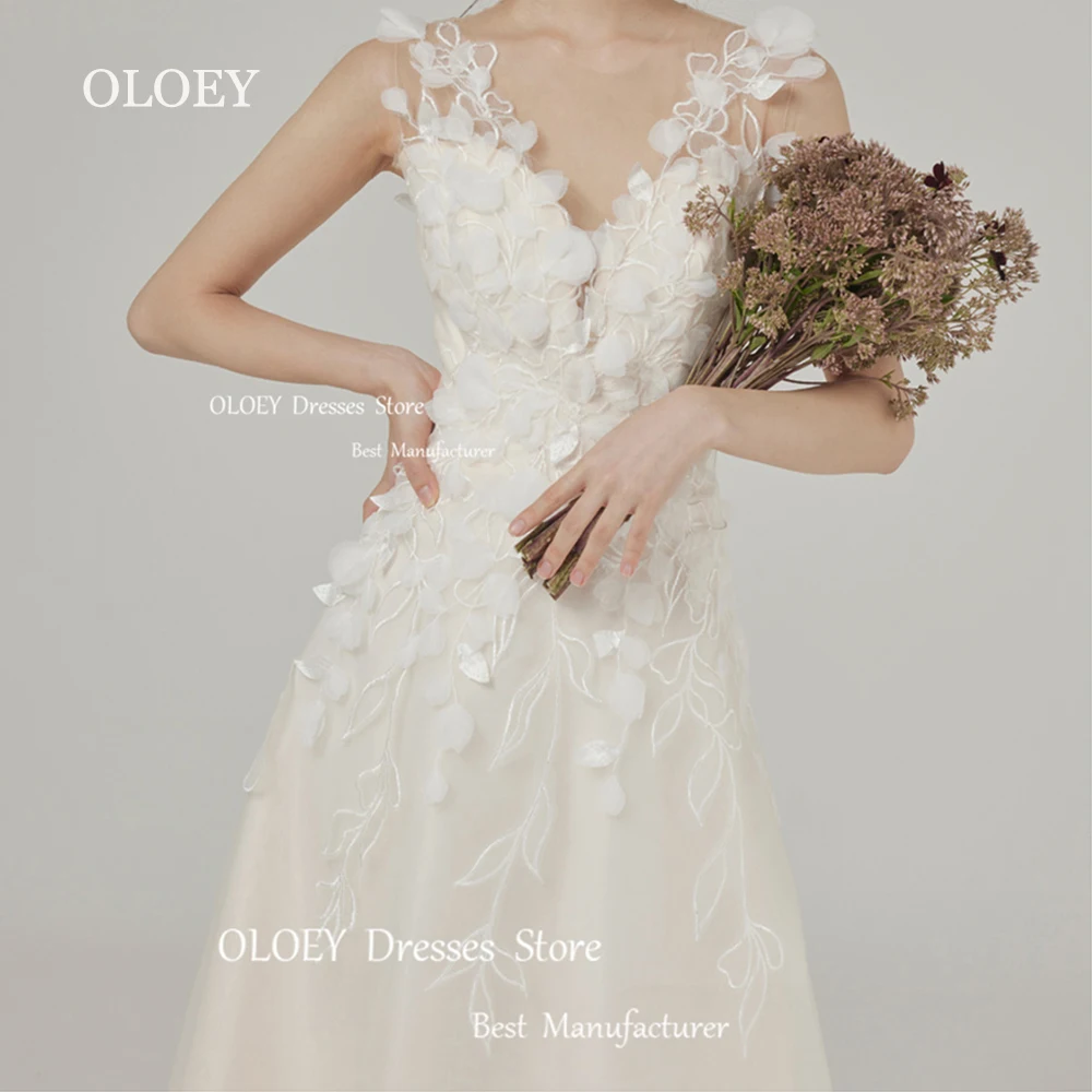 OLOEY Exquisite 3d Appliques Wedding Dresses Korea Photoshoot Bridal Gowns Vestido De Noiva Floor Length Corset Back Custom Made