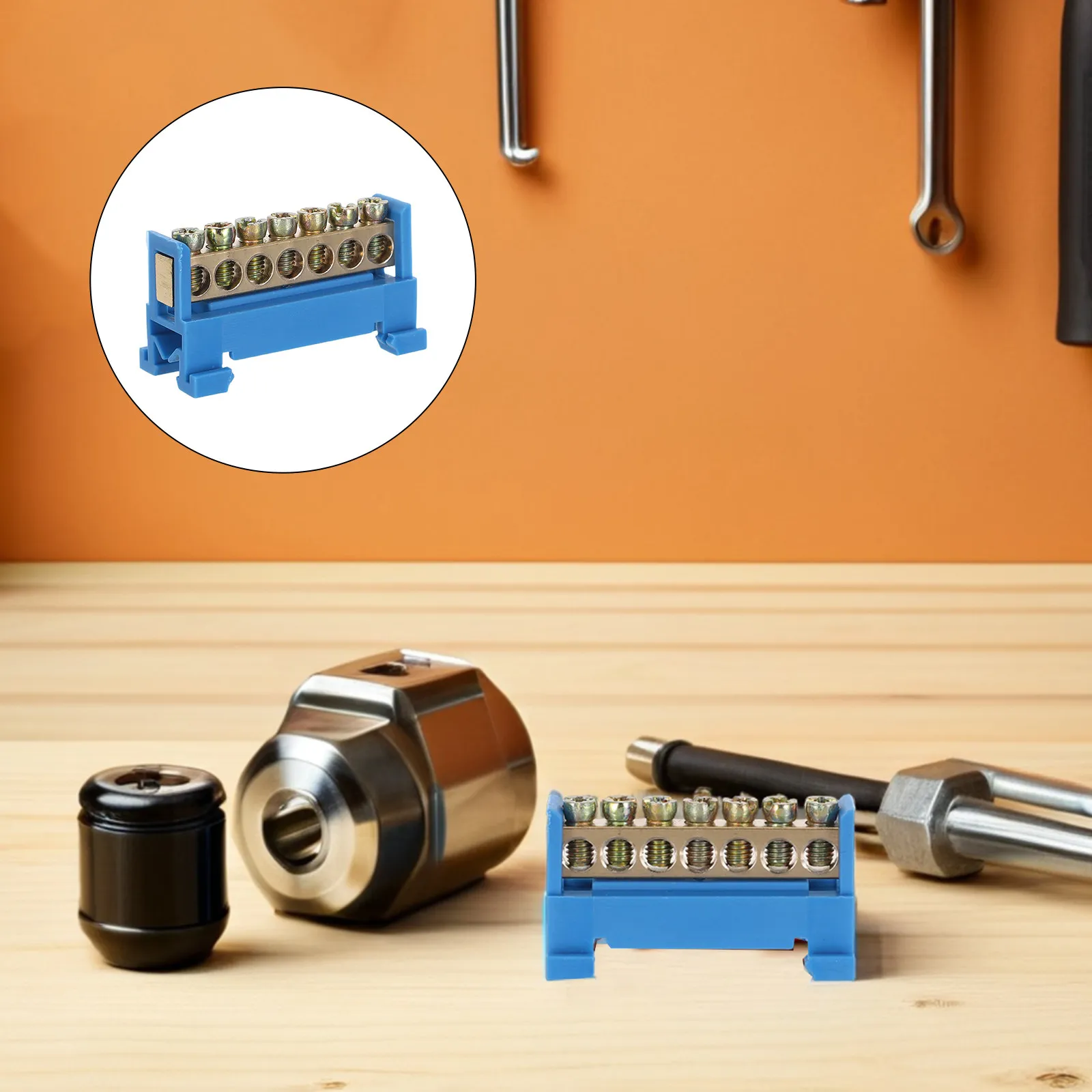 7 Positions Screw Terminal Block Copper Bus Bar Grounding Strip Din Rail Type Bottom Seat Electrical Industrial Power