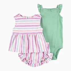 Baby Girls Summer Clothes Set Cotton Fashion Infant Outfits Short Sleeved Bodysuit Shorts Flower 3Pcs Toddler kid Clothing 6-24M