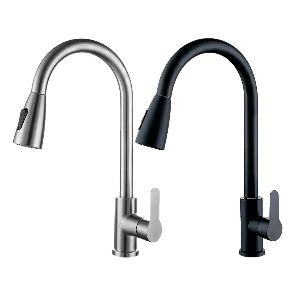 Brushed Nickel Kitchen Faucet Single Hole Pull Out Spout Kitchen Sink Mixer Tap Stream Sprayer Head Chrome/Black Mixer Tap