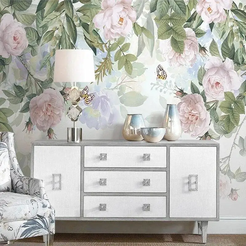Custom Nordic Hand Painted Romantic Rose Flowers Photo Wall Murals Wedding Room Living Room Background Home Decor 3D Wall Paper