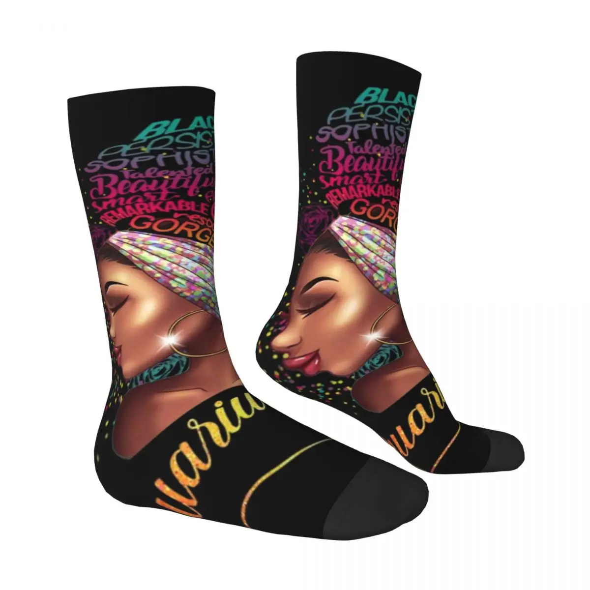 African Woman Socks Aquarius Queen Fashion Stockings Women Quality Running Sports Socks Winter Custom Non Slip Socks