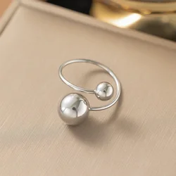 Anillo No Fade Stainless Steel Double Ball Adjustable Open Spheres Wrap Around Ring For Women Asymmetrical Jewelry Accessory